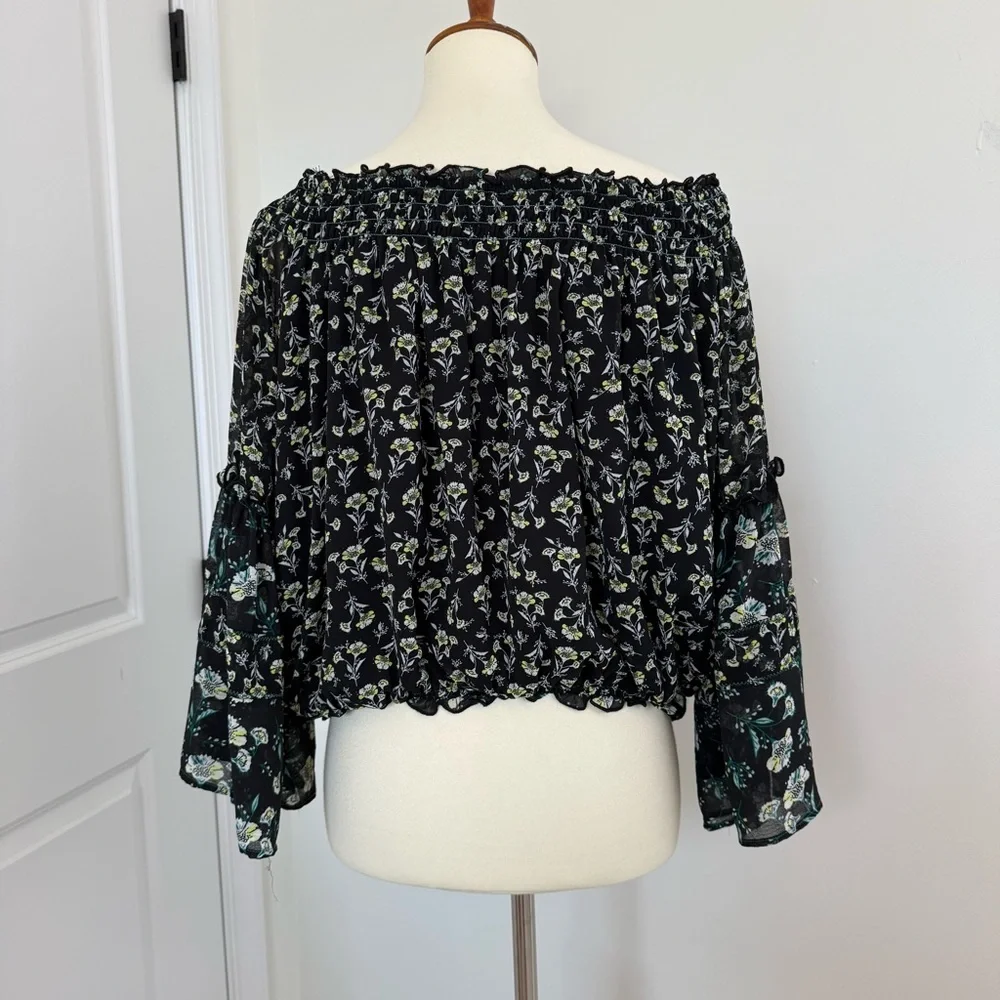 Free People‎ Black Floral Off the Shoulder Blouse Size M Medium